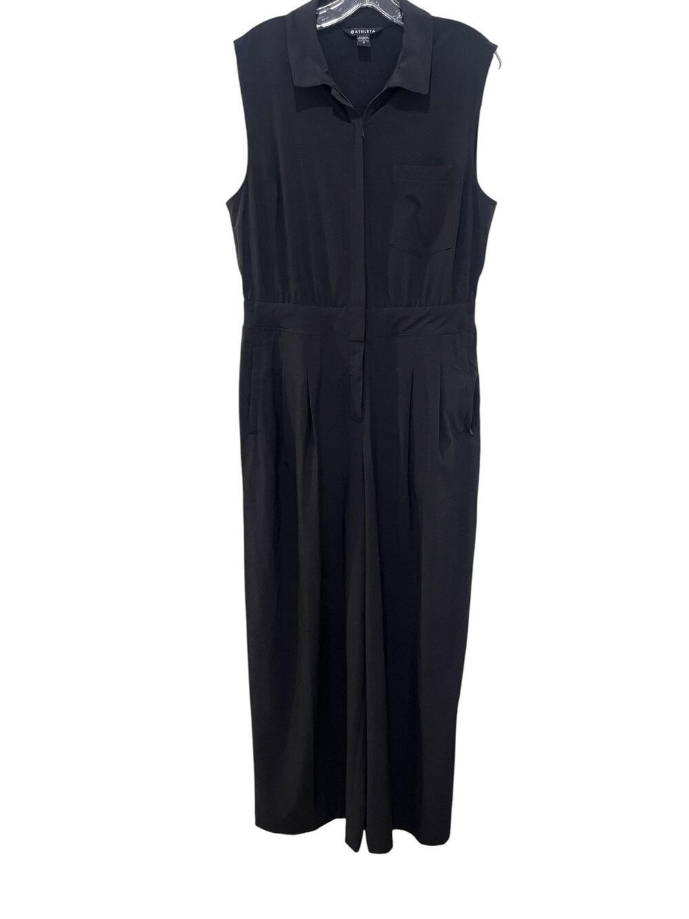 Athleta Jumpsuit Womens 12 Black Sleeveless Collared Pleated Wide Leg Zip Front